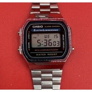 Vintage Casio Silver Digital Watch A168W-1 All Modes & Back Light Work